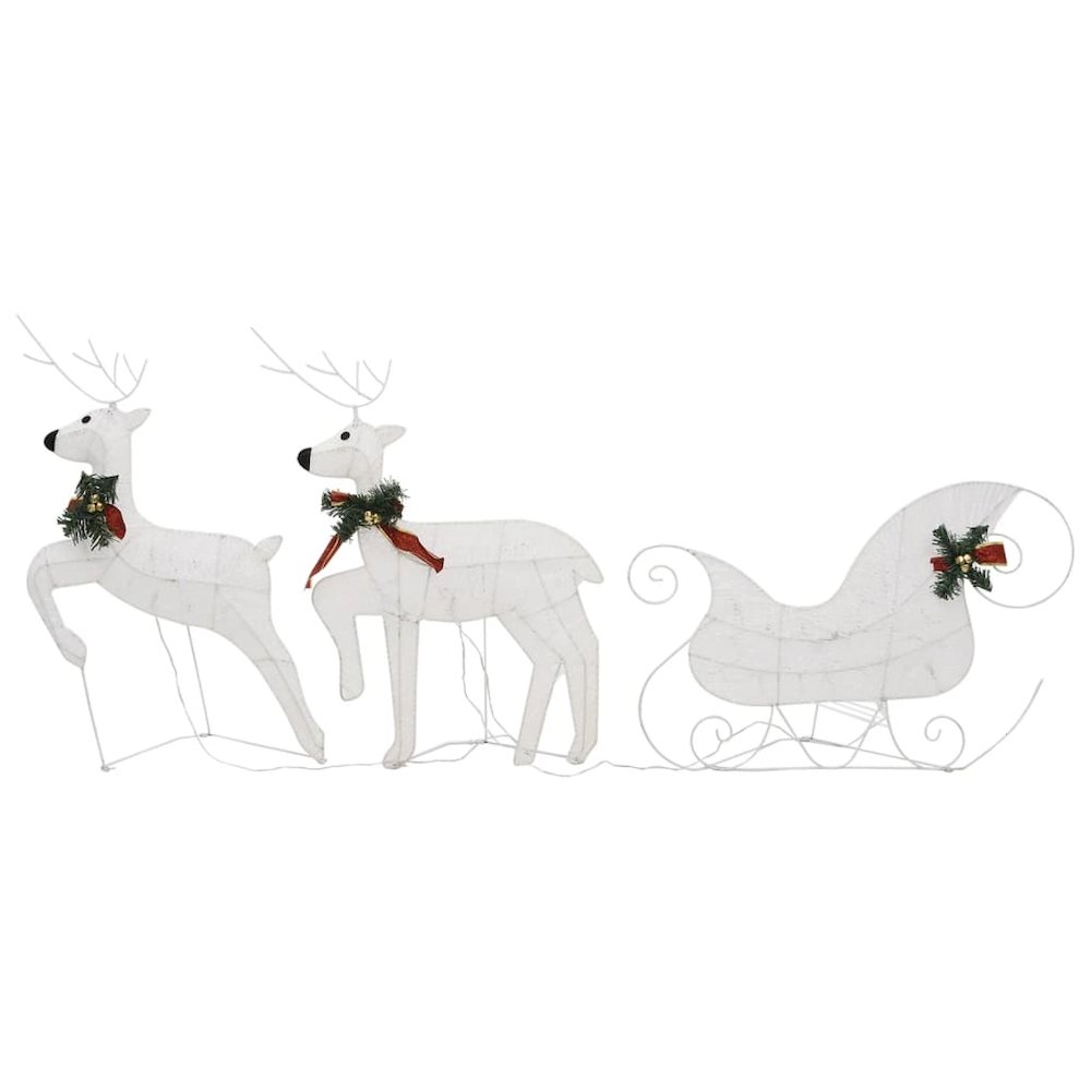 Reindeer and Sleigh Christmas Decoration Set of 6 White Mesh. Picture 5