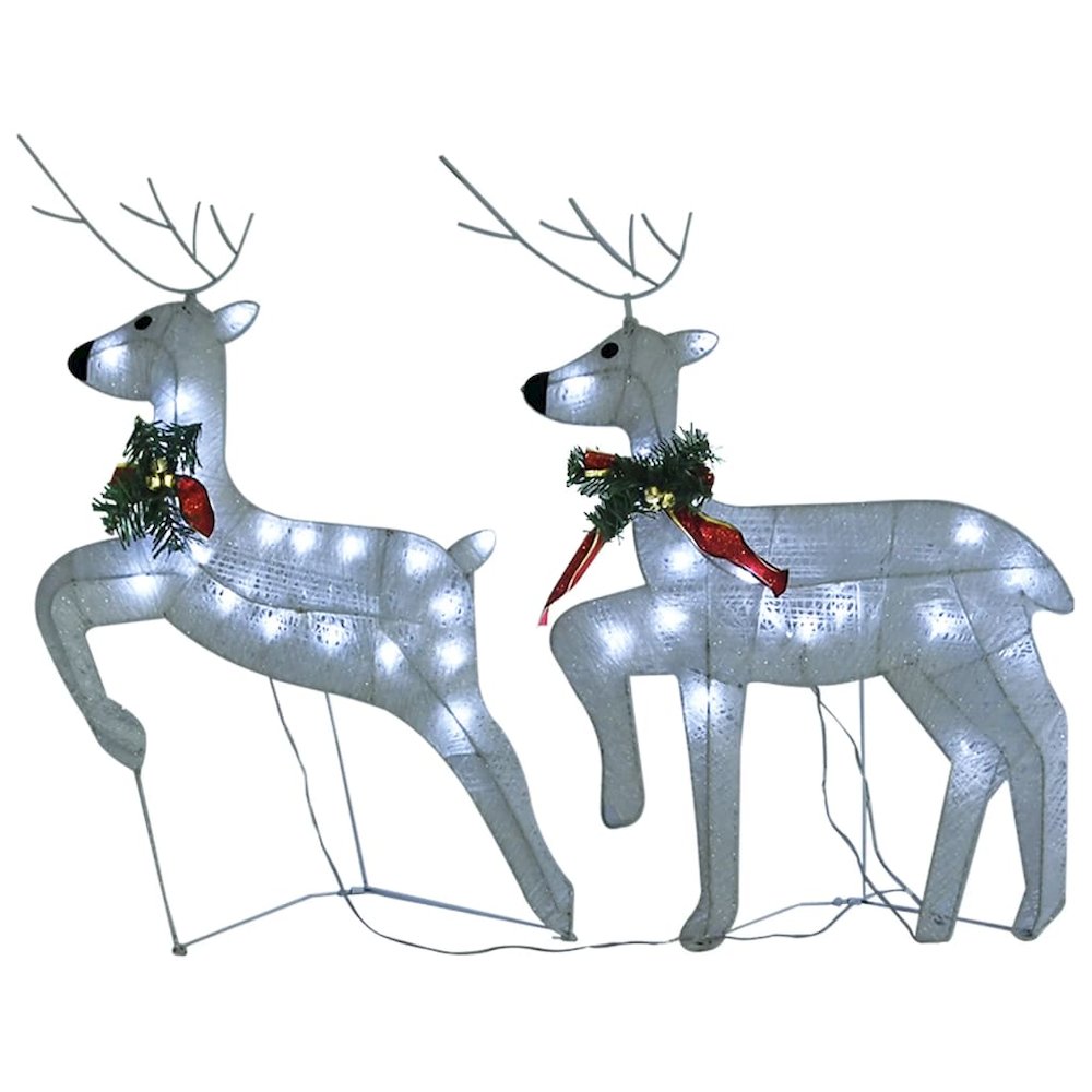 Reindeer and Sleigh Christmas Decoration Set of 6 White Mesh. Picture 6
