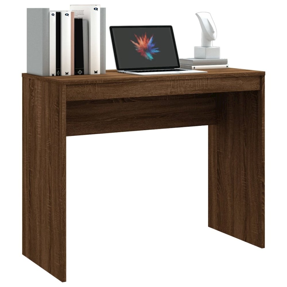 Desk Brown oak Engineered wood Small Modern Desk Rectangular. Picture 4