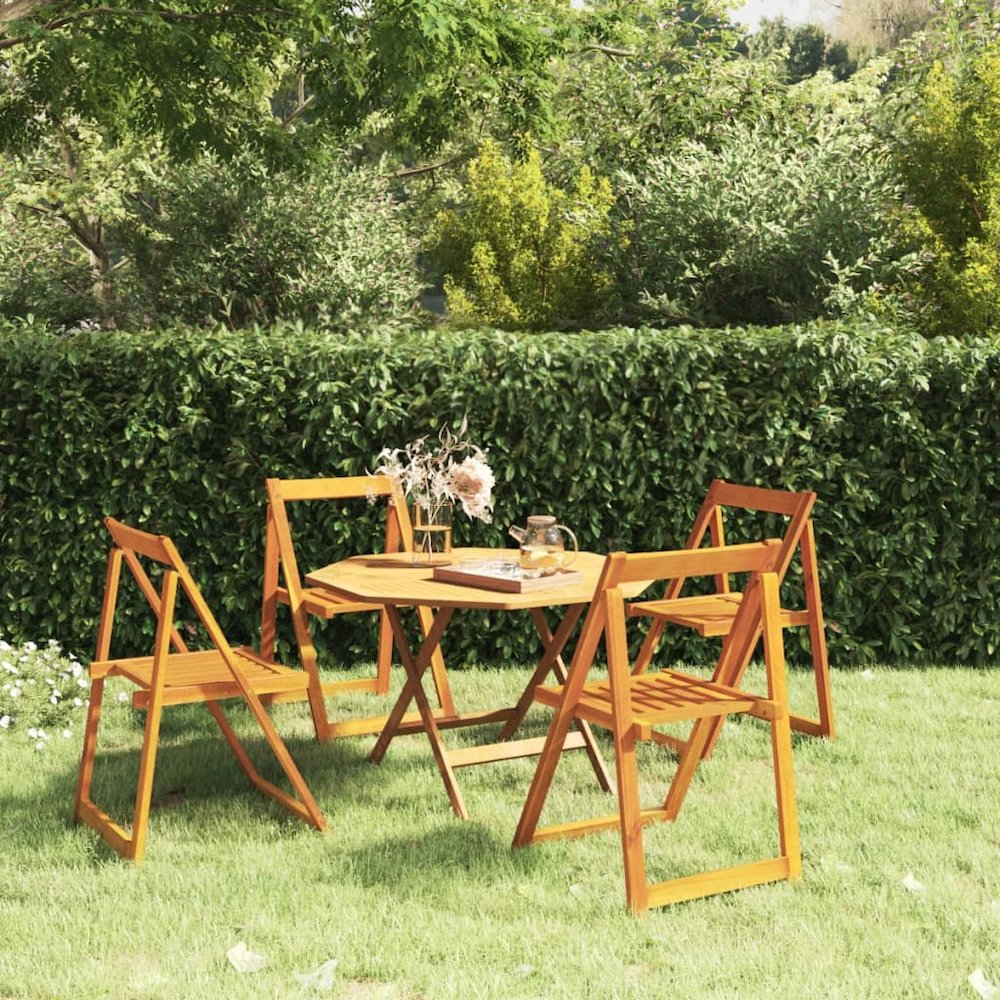 Garden Chair Set of 4 Natural Wood Solid Acacia Wood Standard. Picture 1