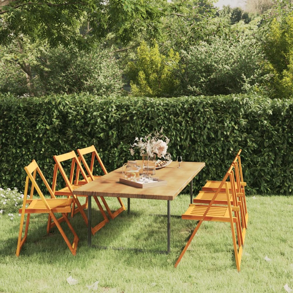 Garden Chair Set of 6 Brown Solid Acacia Wood Medium Foldable. Picture 1