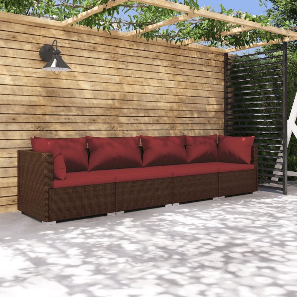 Garden Lounge Set Brown PE rattan, powder-coated steel, plastic. Picture 1