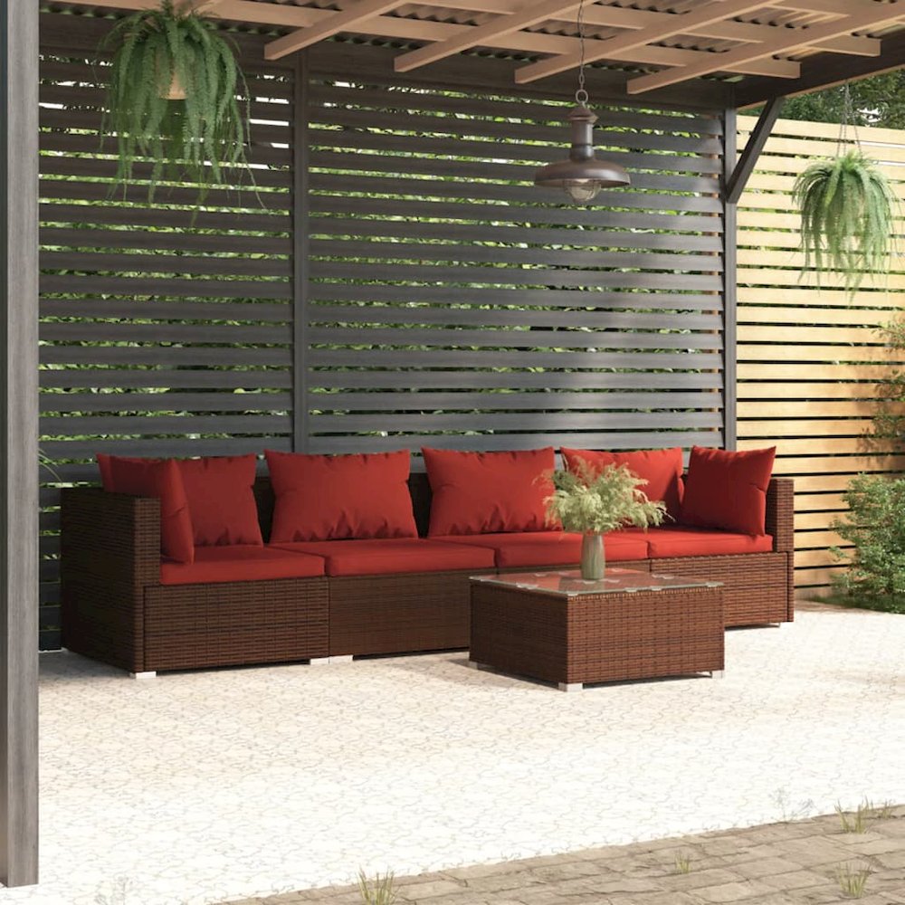 Garden Lounge Set Brown PE rattan Large Modular. Picture 1