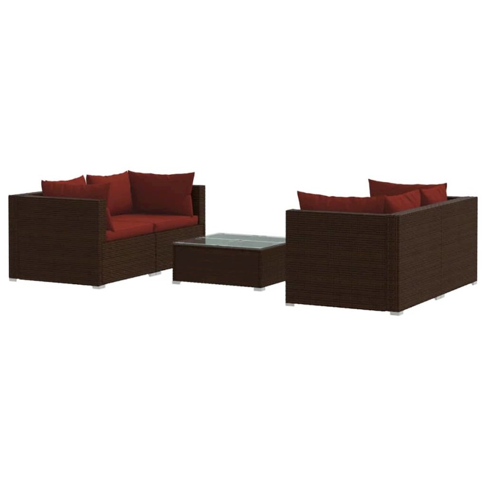 Garden Lounge Set Brown with cinnamon red cushions. Picture 2