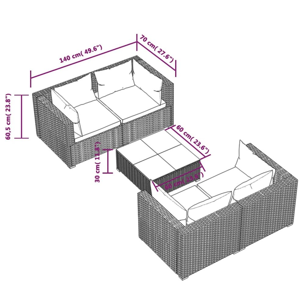 Garden Lounge Set Brown with cinnamon red cushions. Picture 7