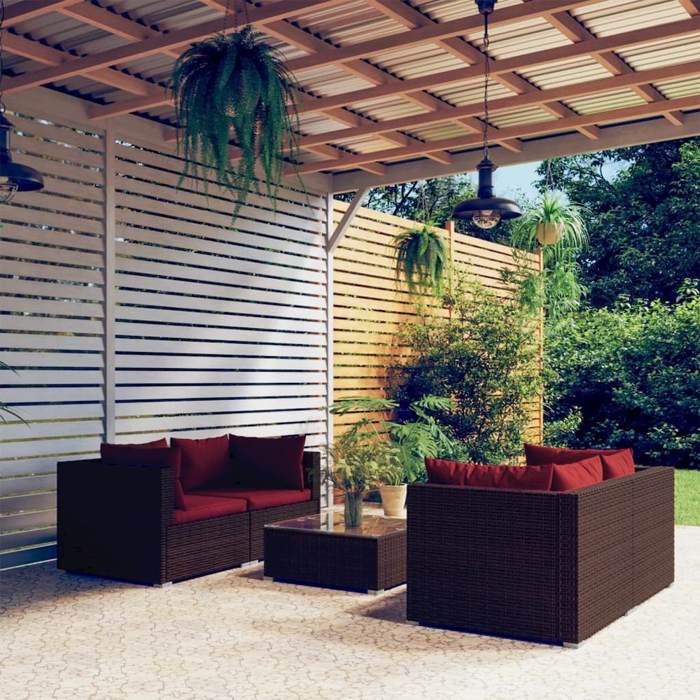 Garden Lounge Set Brown with cinnamon red cushions. Picture 1
