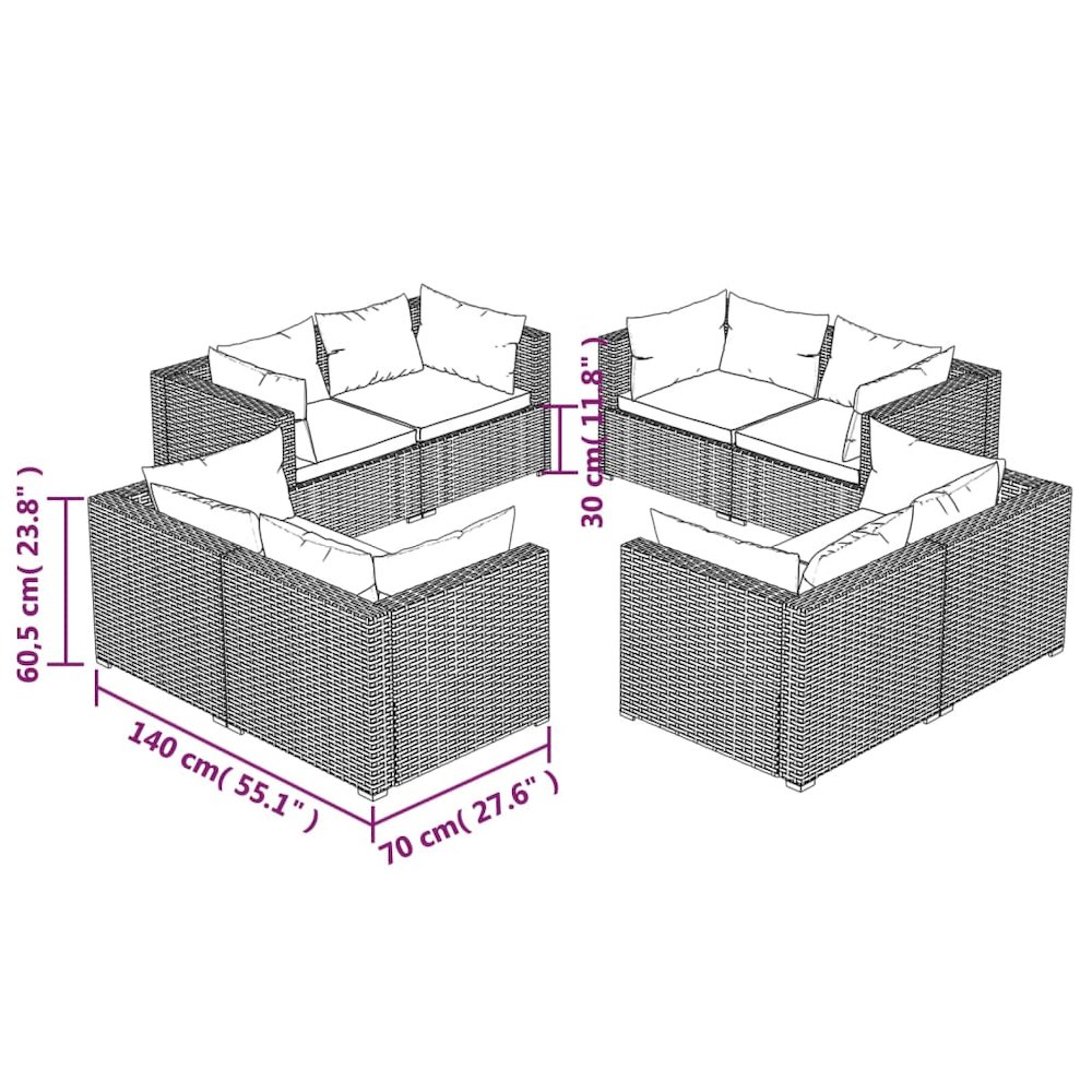 Garden Lounge Set Brown PE rattan 8-piece Modular. Picture 5