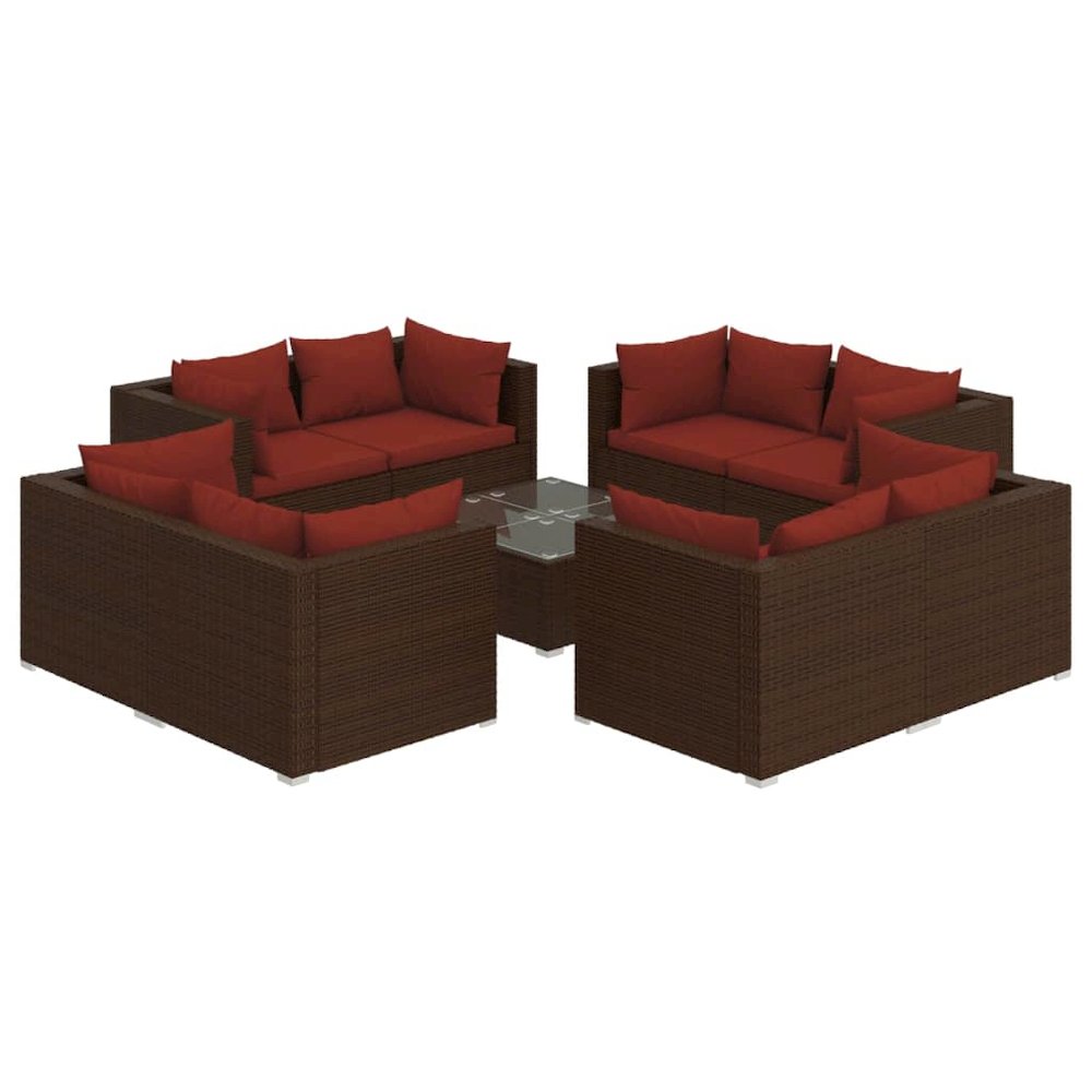 Garden Lounge Set Brown PE rattan 9-piece set Modular. Picture 2