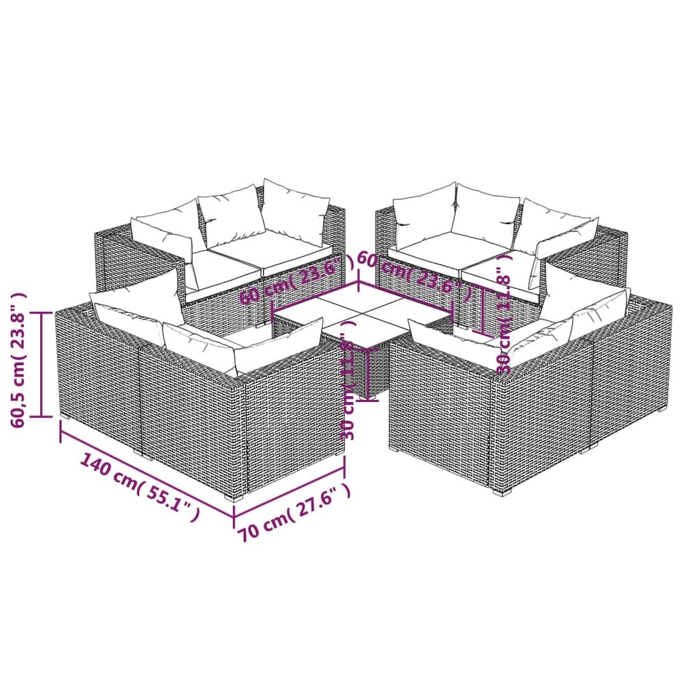 Garden Lounge Set Brown PE rattan 9-piece set Modular. Picture 7