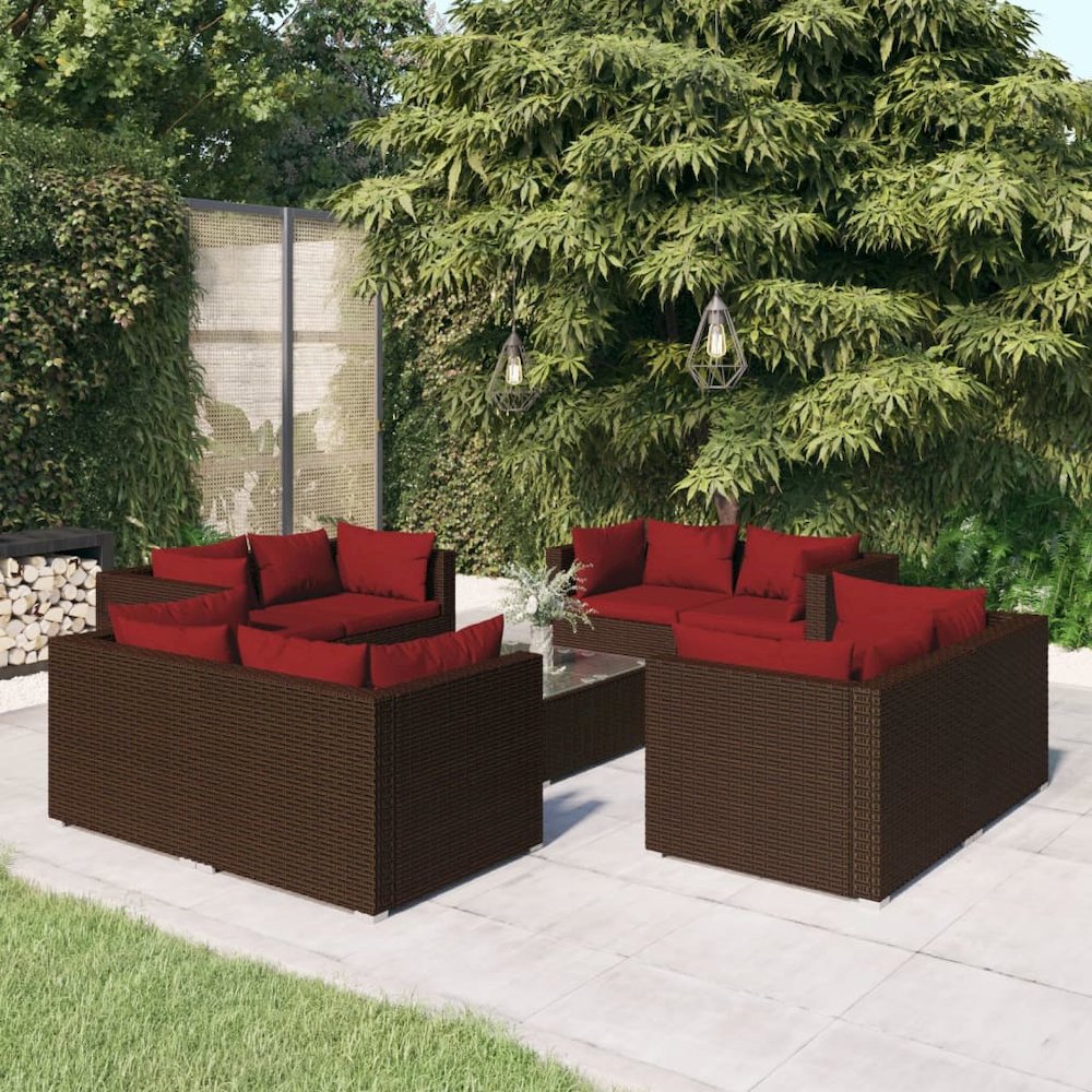 Garden Lounge Set Brown PE rattan 9-piece set Modular. Picture 1
