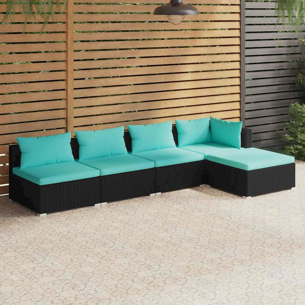 Garden Lounge Set Black, Water blue. Picture 2
