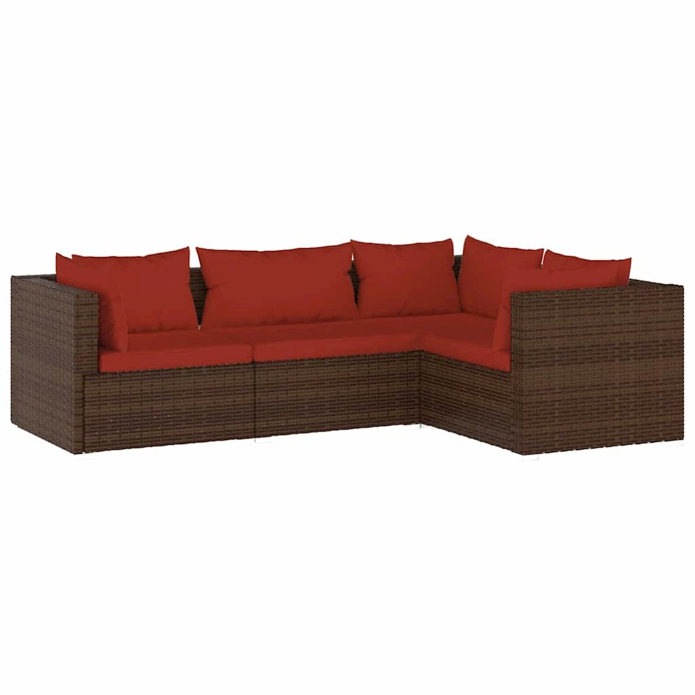 Garden Lounge Set Brown with Cinnamon Red Cushions. Picture 1