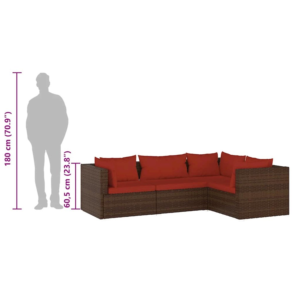 Garden Lounge Set Brown with Cinnamon Red Cushions. Picture 9