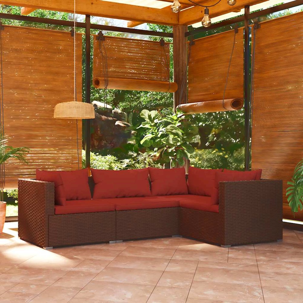 Garden Lounge Set Brown with Cinnamon Red Cushions. Picture 2