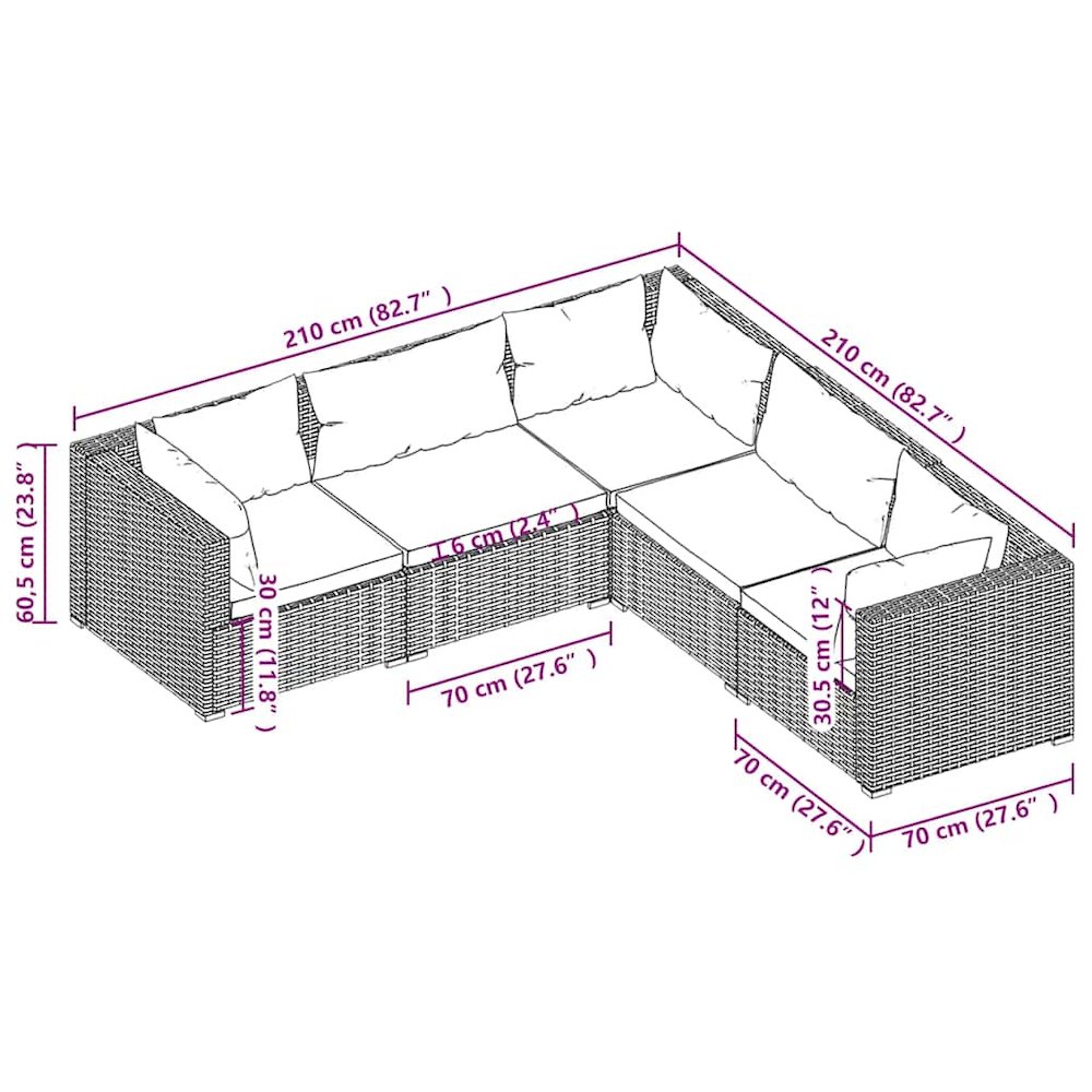 Garden Lounge Set Brown PE rattan, powder-coated steel, plastic. Picture 6