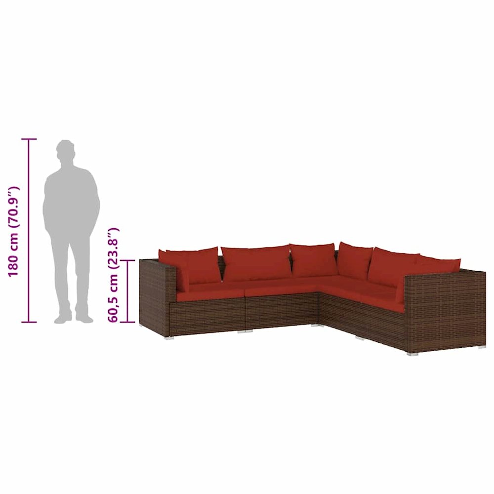 Garden Lounge Set Brown PE rattan, powder-coated steel, plastic. Picture 9