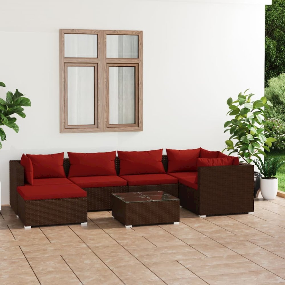 Patio Lounge Set Brown PE Rattan Large Modular. Picture 1
