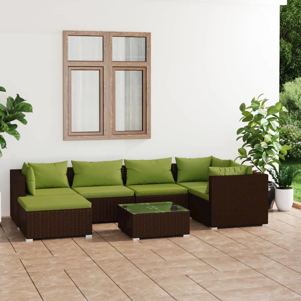 Outdoor Lounge Set Brown PE rattan, powder-coated steel Large. Picture 1