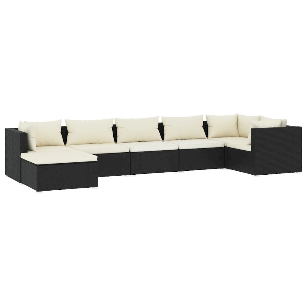 Garden Lounge Set Black, Cream PE rattan, powder-coated steel, fabric. Picture 2