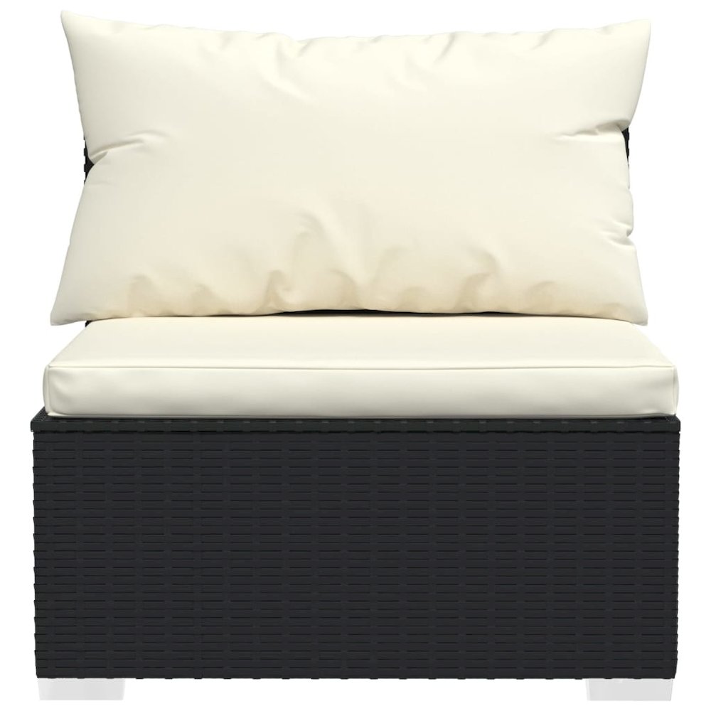 Garden Lounge Set Black, Cream PE rattan, powder-coated steel, fabric. Picture 5