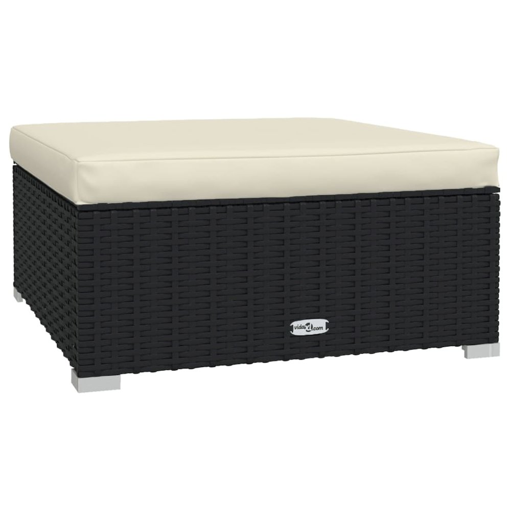 Garden Lounge Set Black, Cream PE rattan, powder-coated steel, fabric. Picture 7