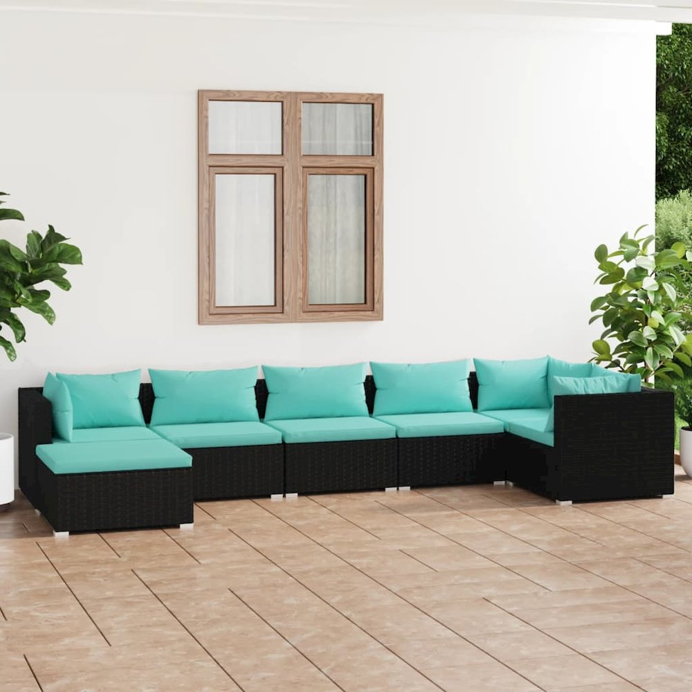 Garden Lounge Set Black and Water Blue. Picture 1