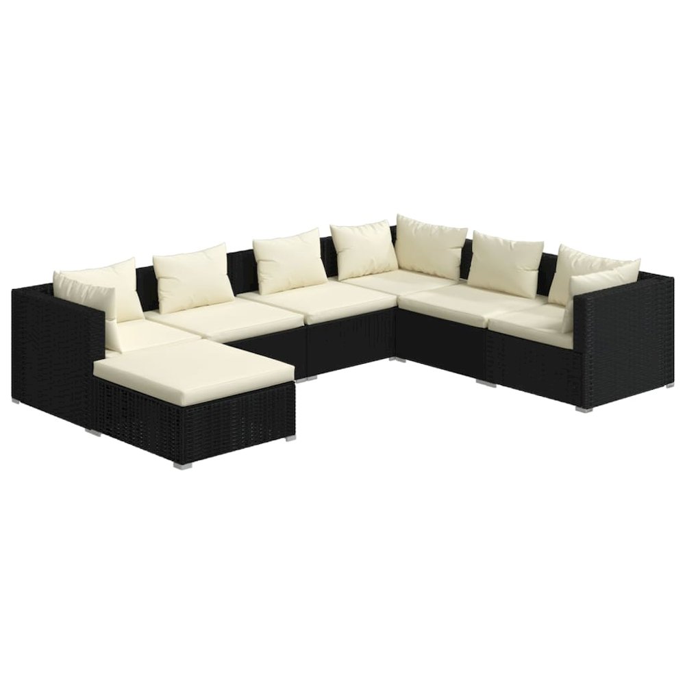 Patio Lounge Set Black PE rattan 7 Piece Modular. Picture 2