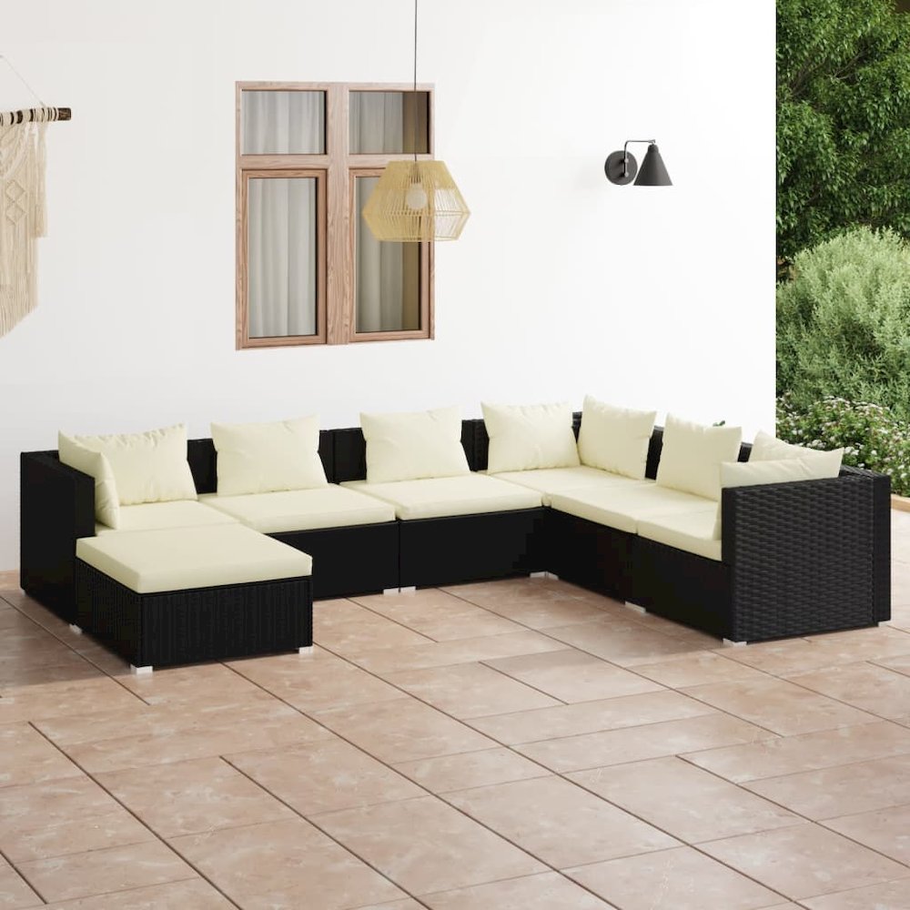 Patio Lounge Set Black PE rattan 7 Piece Modular. Picture 1