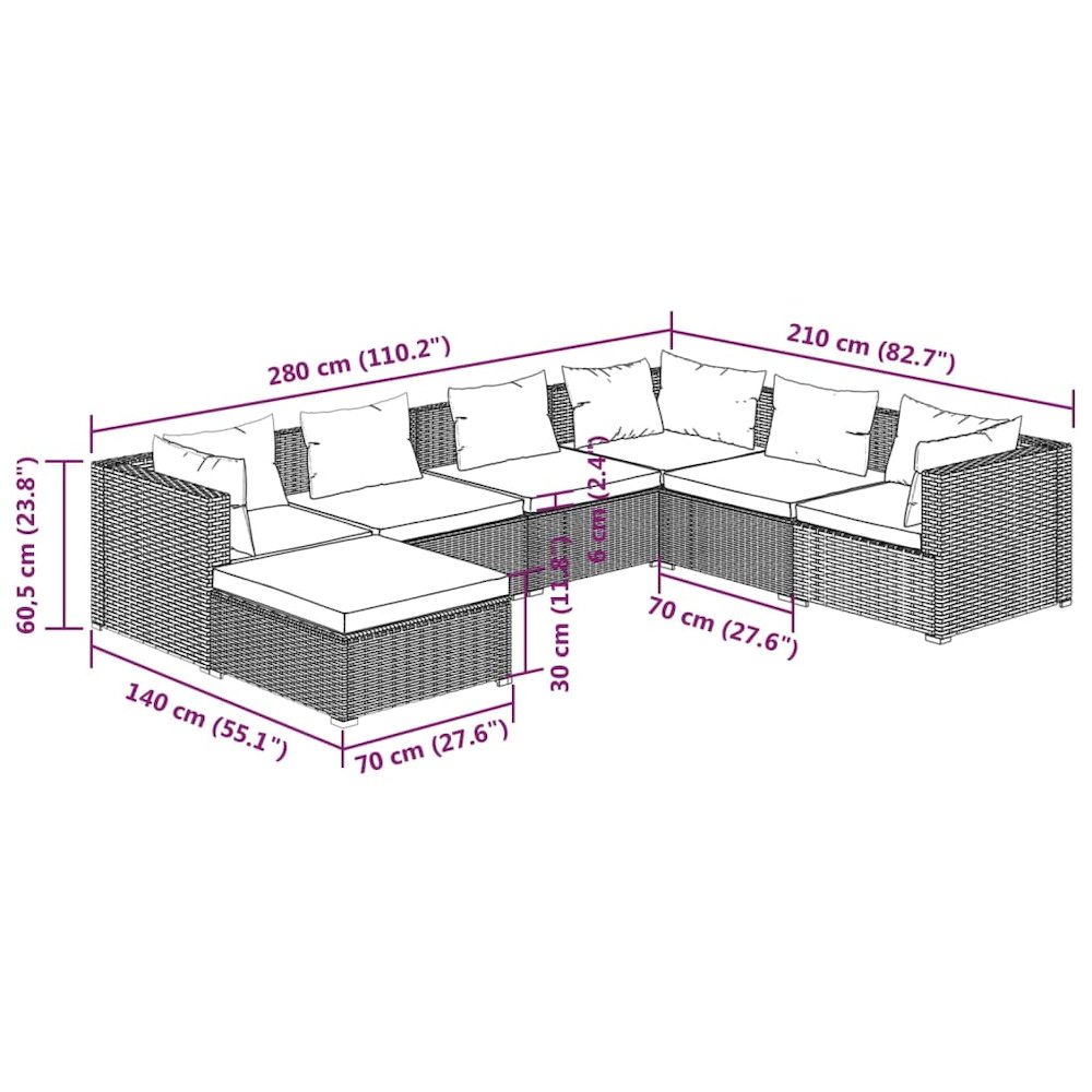 Garden Lounge Set Brown PE rattan, Powder-coated steel, Plastic. Picture 9