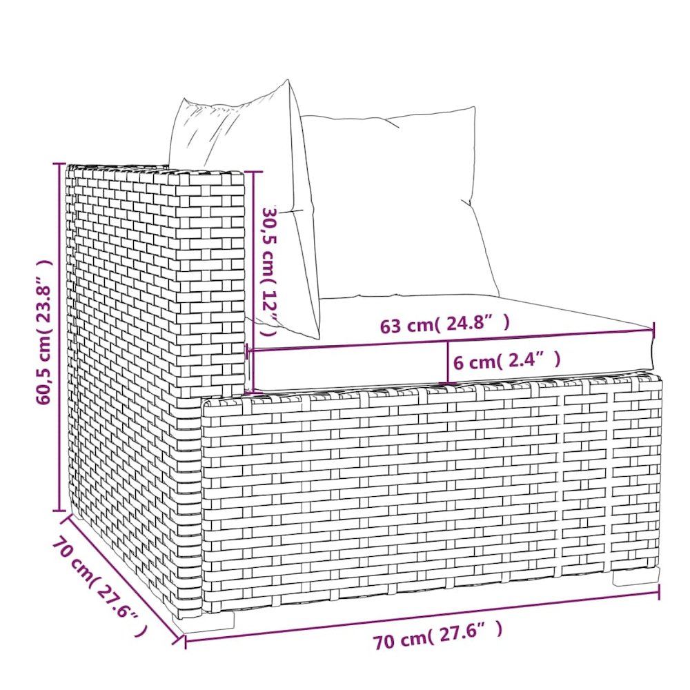 Garden Lounge Set Brown PE rattan, Powder-coated steel, Plastic. Picture 11