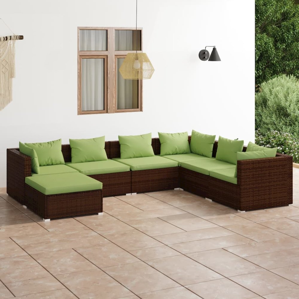 Garden Lounge Set Brown PE rattan, Powder-coated steel, Plastic. Picture 1