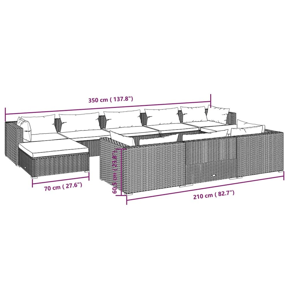 Garden Lounge Set Brown PE rattan, powder-coated steel, fabric. Picture 8