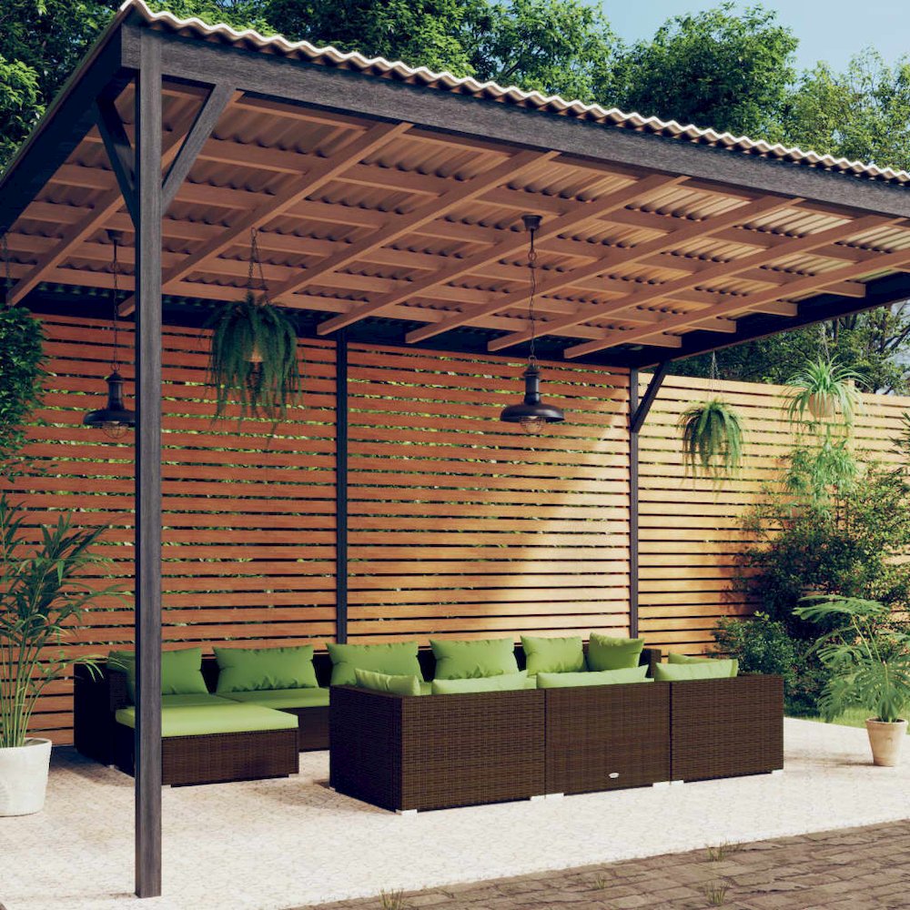 Garden Lounge Set Brown PE rattan, powder-coated steel, fabric. Picture 9