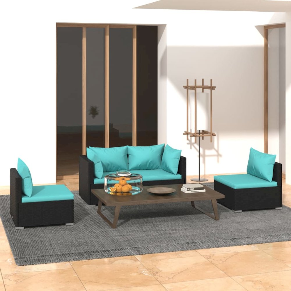 Garden Lounge Set Black, Water Blue. Picture 1