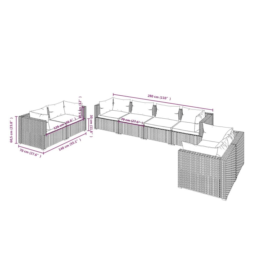 Garden Lounge Set Brown PE rattan, powder-coated steel, plastic. Picture 7