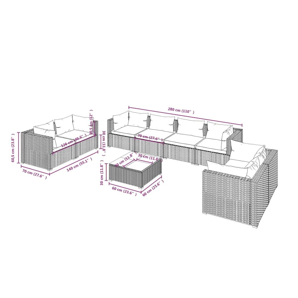 Garden Lounge Set Brown PE rattan Large Modular. Picture 9