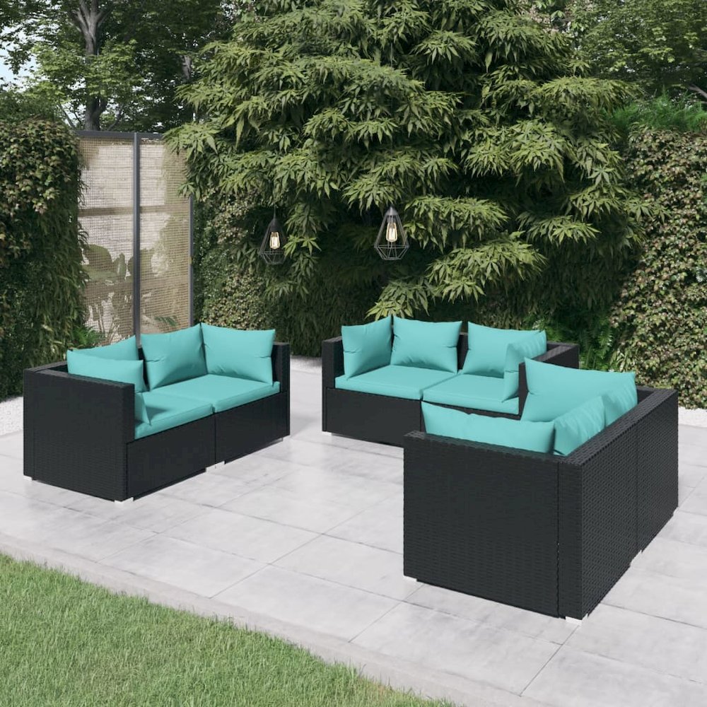 Garden Lounge Set Black PE rattan Large Modular. Picture 1