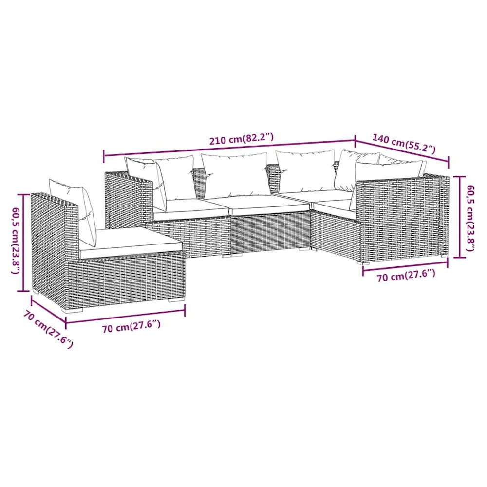 Garden Lounge Set Brown PE Rattan, Powder-Coated Steel, Plastic. Picture 7