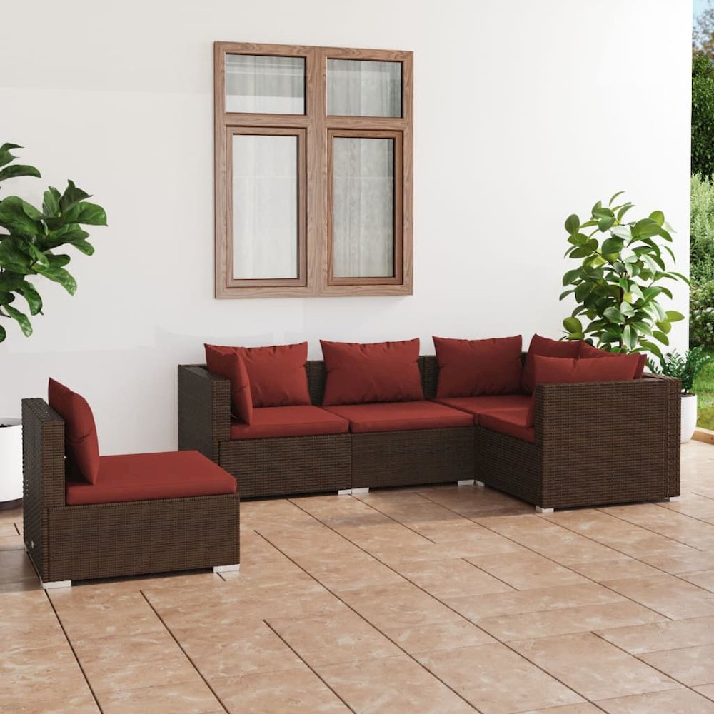 Garden Lounge Set Brown PE Rattan, Powder-Coated Steel, Plastic. Picture 1