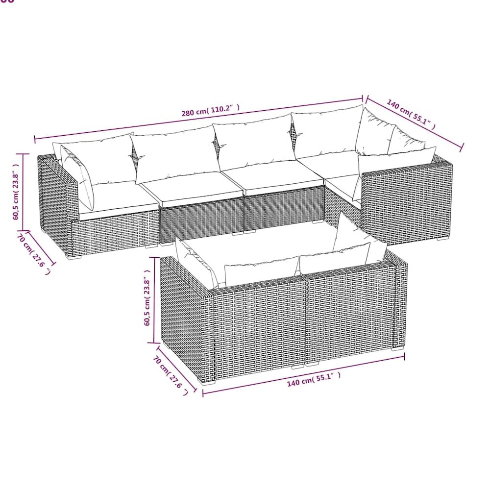 Garden Lounge Set Brown PE rattan, powder-coated steel, plastic. Picture 5
