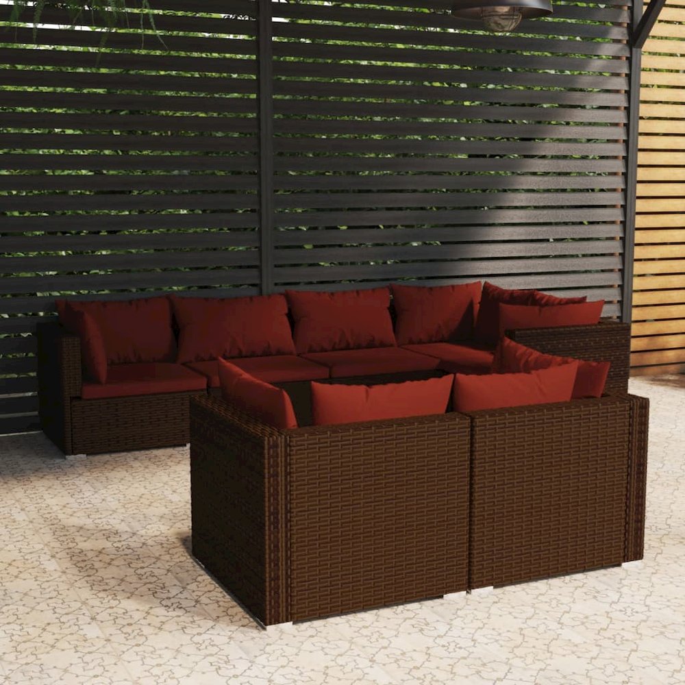 Garden Lounge Set Brown PE rattan, powder-coated steel, plastic. Picture 1