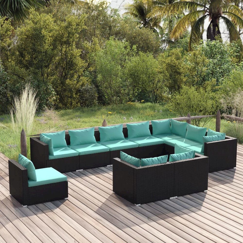 Garden Lounge Set Black and Water Blue. Picture 1