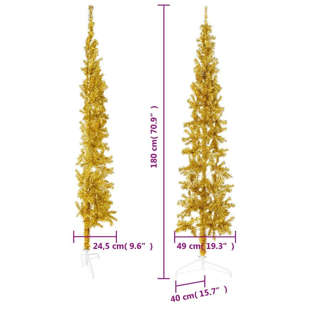 Slim Artificial Half Christmas Tree Gold PVC Skinny. Picture 8