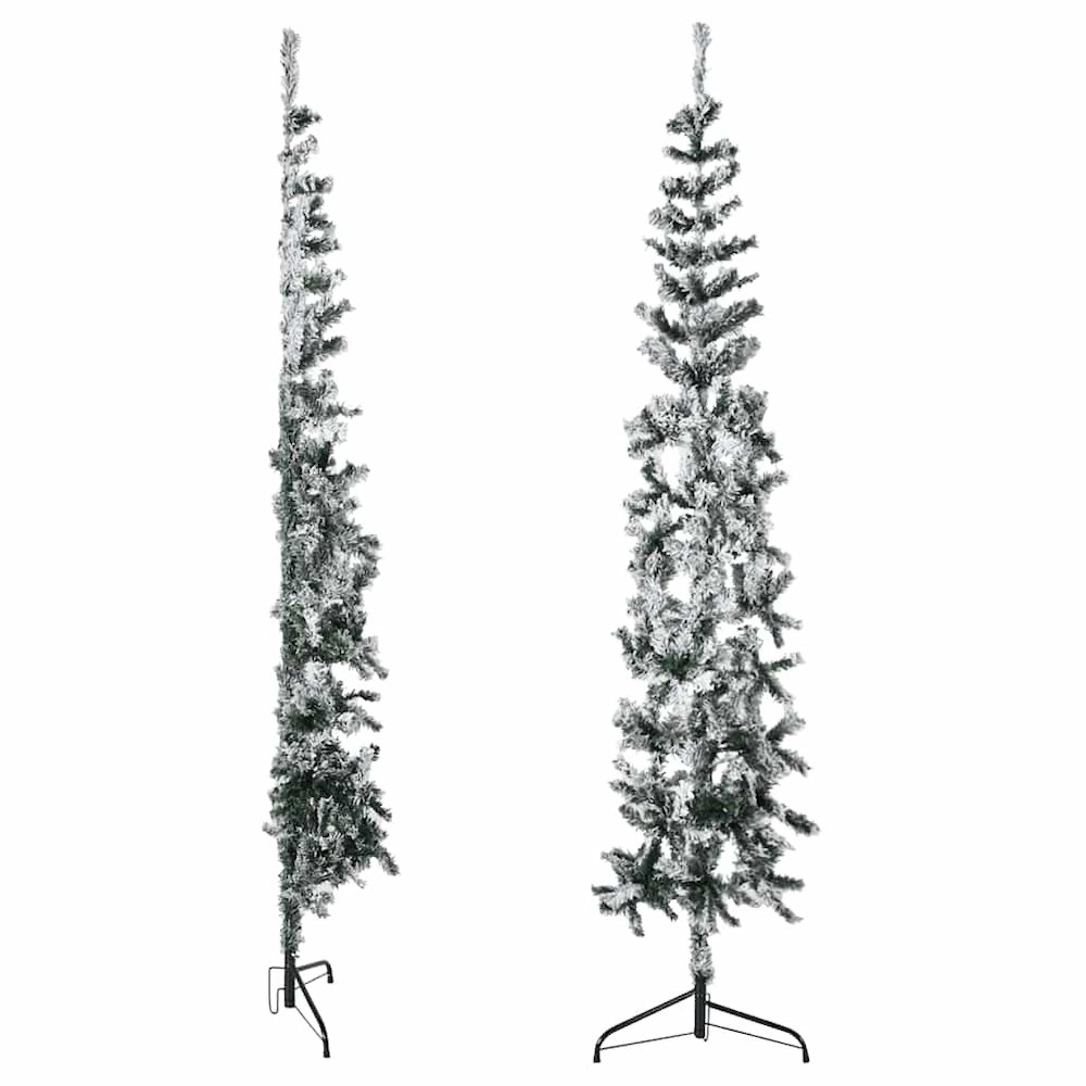 Slim Artificial Half Christmas Tree Green and white PVC, Steel. Picture 5