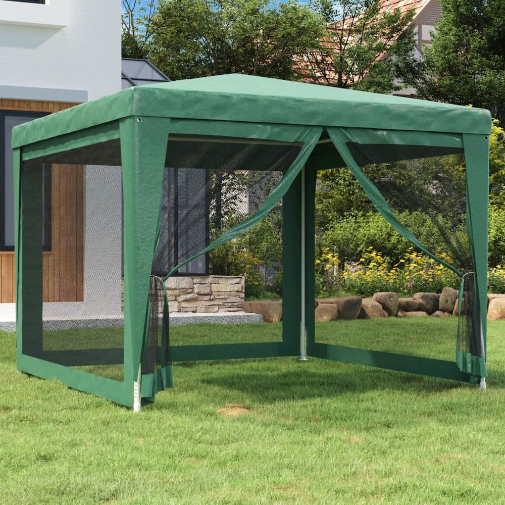 Party Tent with 4 Mesh Sidewalls Green 9.8'x9.8' HDPE. Picture 1