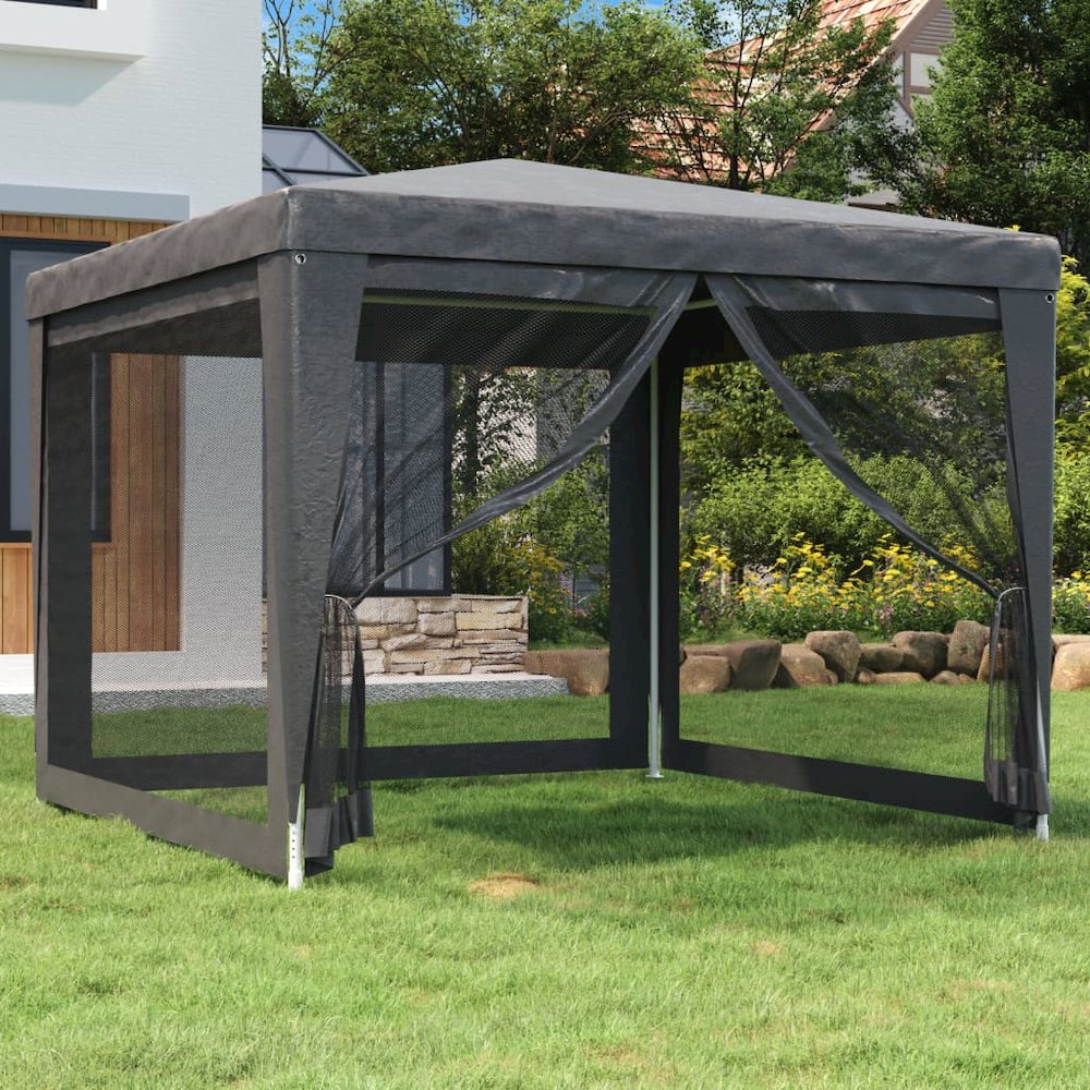 Party Tent with 4 Mesh Sidewalls Anthracite 9.8'x9.8' HDPE. Picture 1