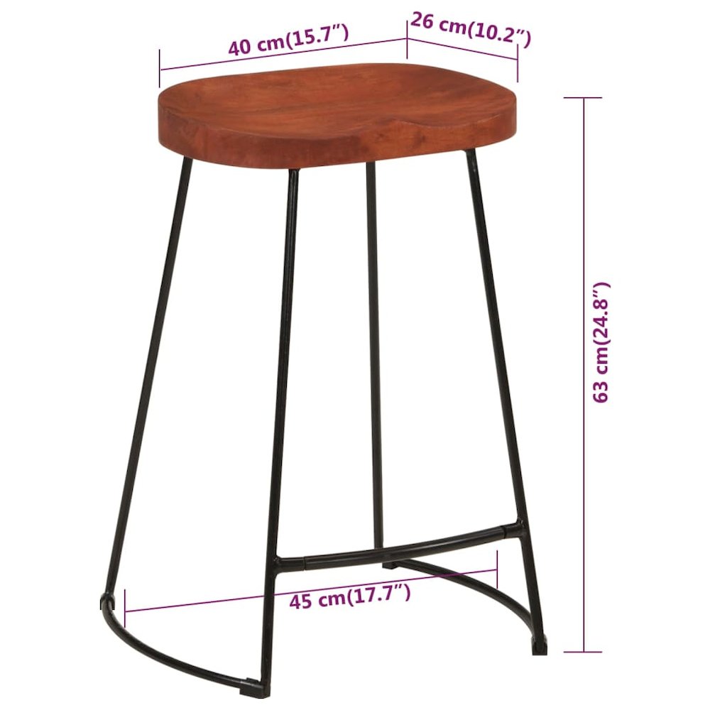 Bar Stool Set of 2 Natural Mango Wood Solid Mango Wood Standard. Picture 9