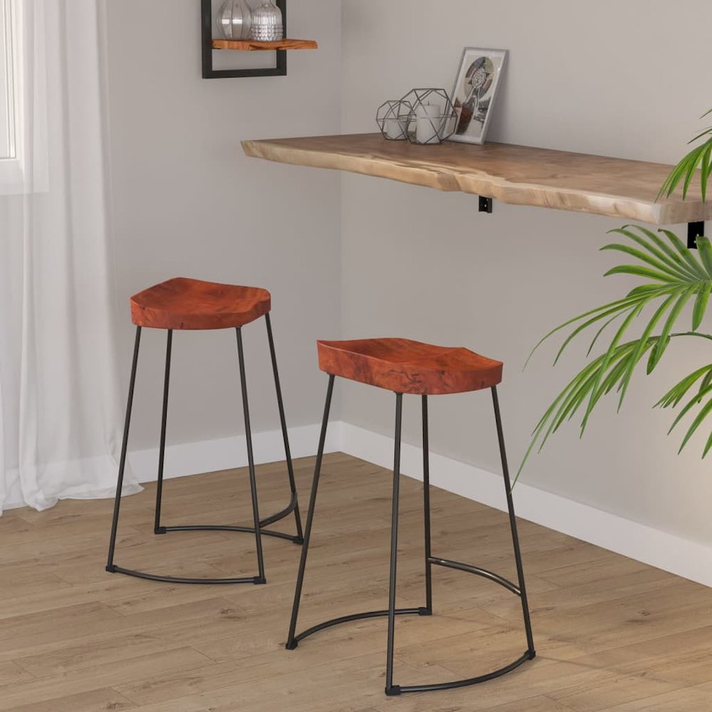 Bar Stool Set of 2 Natural Mango Wood Solid Mango Wood Standard. Picture 1