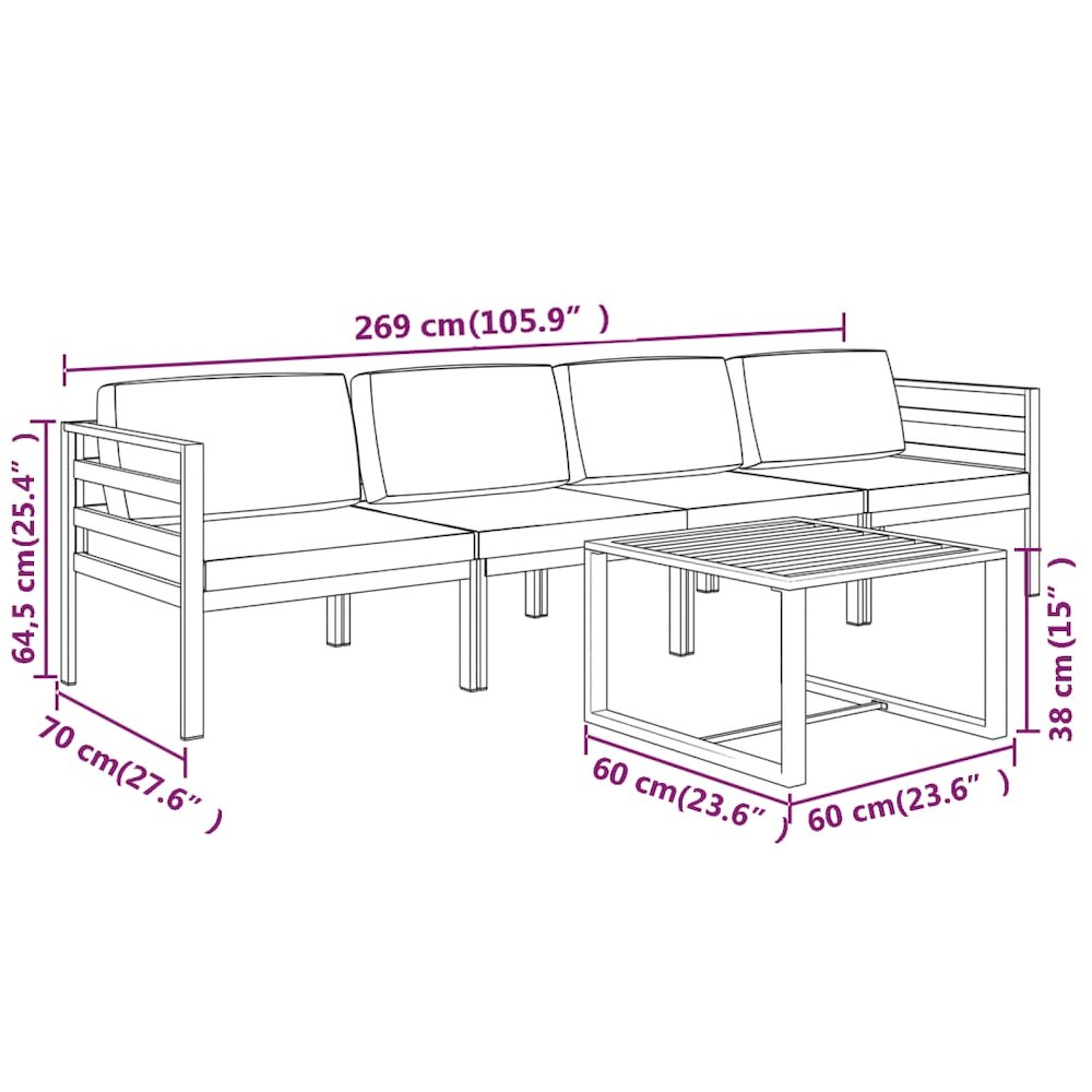 Garden Lounge Set Anthracite Aluminum Large Modular. Picture 9