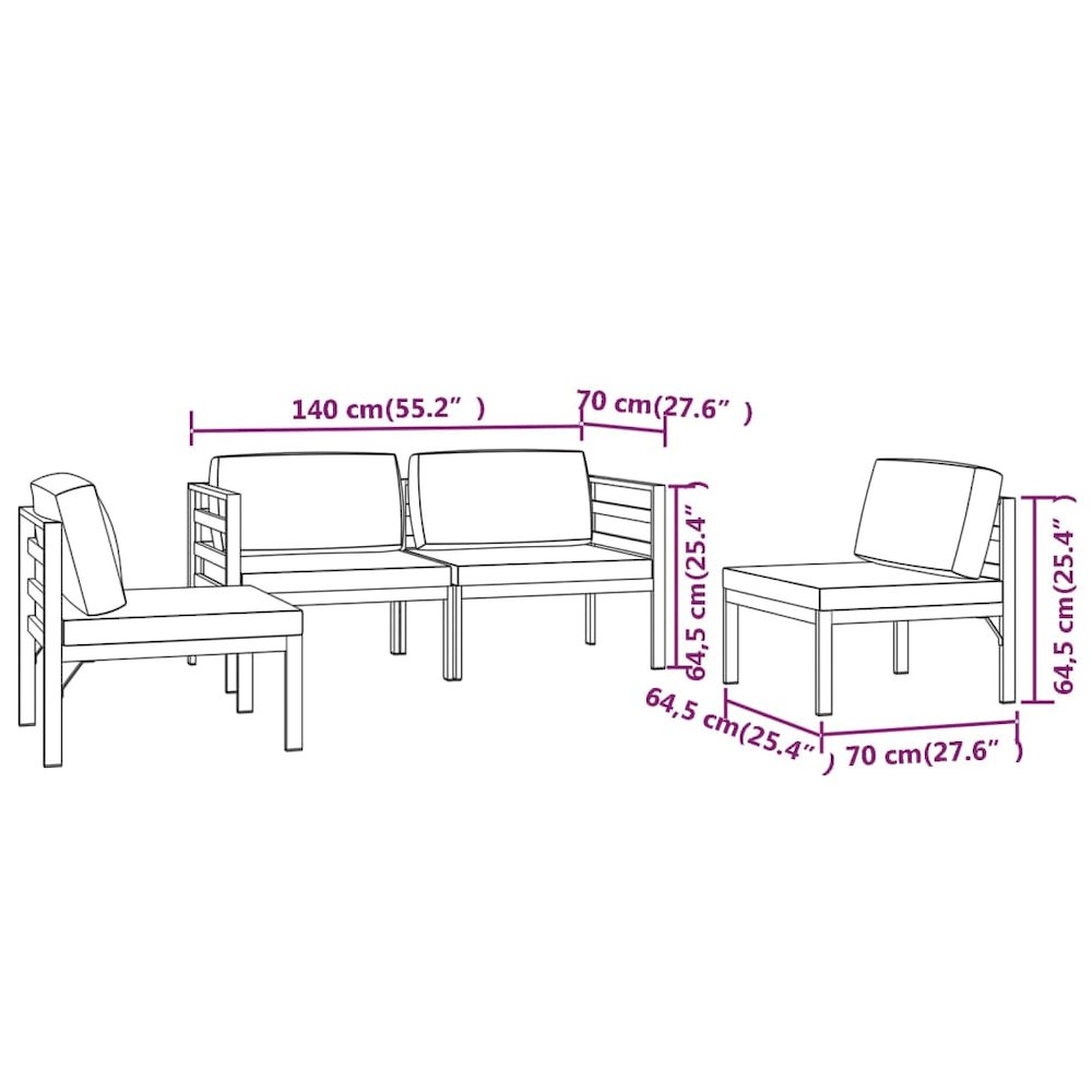 Garden Lounge Set Anthracite Aluminum, Polyester Standard Modular. Picture 7